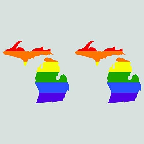 Magnet Two Pack Michigan State Shaped Gay Pride Rainbow Flag Magnetic Vinyl LGBT MI Car Magnet Bumper Sticker