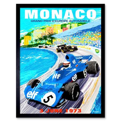 Wee Blue Coo Vintage Advert Motor Sport Monaco Grand Prix 1973 Art Print Framed Poster Wall Decor 12x16 inch