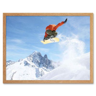 Wee Blue Coo Photograph Sport Motion Shot Snowboard Jump Air Art Print Framed Poster Wall Decor 12x16 inch