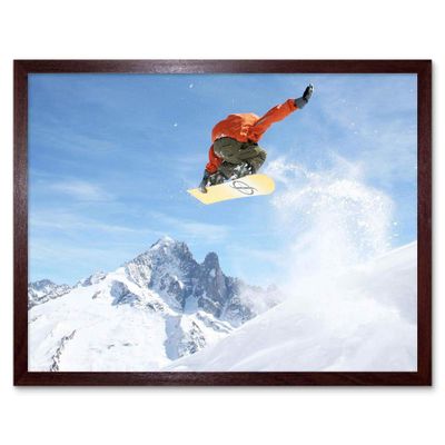 Wee Blue Coo Photograph Sport Motion Shot Snowboard Jump Air Art Print Framed Poster Wall Decor 12x16 inch