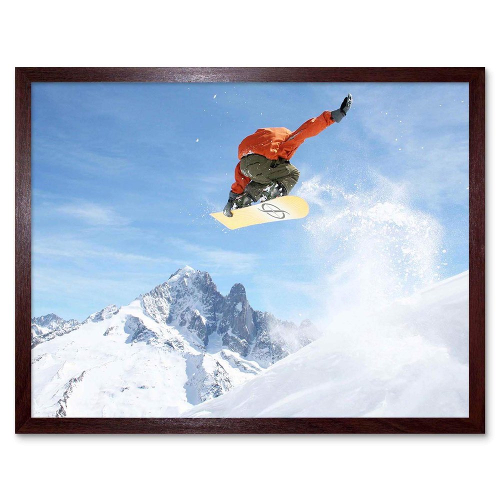Wee Blue Coo Photograph Sport Motion Shot Snowboard Jump Air Art Print Framed Poster Wall Decor 12x16 inch