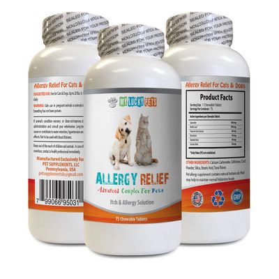 cat Itch Supplement - PET Allergy Relief - for Dogs and Cats - Lucky Itch Solution - Keep Fur Healthy - Turmeric for Cats - 1 Bottle (75 Chewable Tablets)