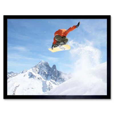 Wee Blue Coo Photograph Sport Motion Shot Snowboard Jump Air Art Print Framed Poster Wall Decor 12x16 inch