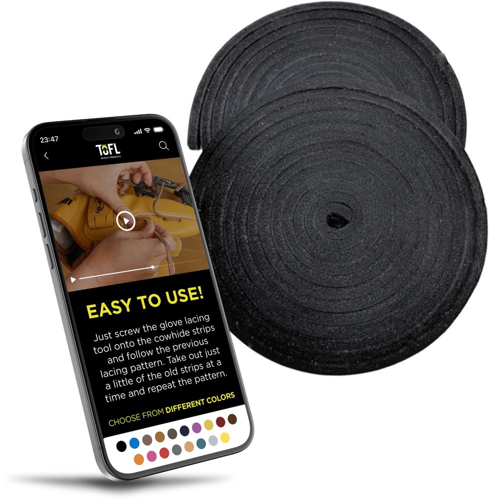 TOFL Baseball Glove Lace Kit | Leather Lacing for Baseball & Softball Glove Repair - 72" Long Strips - Black 2