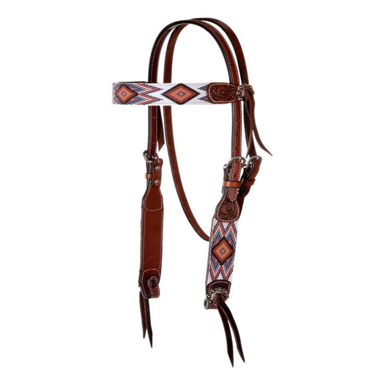 Circle Y Infinity Bead Browband Headstall BRN/Wht