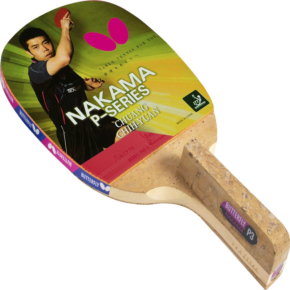 Butterfly Nakama P3 Japanese Penhold Table Tennis Racket | Nakama Series | Offers Tremendous Speed with Heavy Spin | Recommended for Advanced Level Players, Natural/red/Black, NAKP3