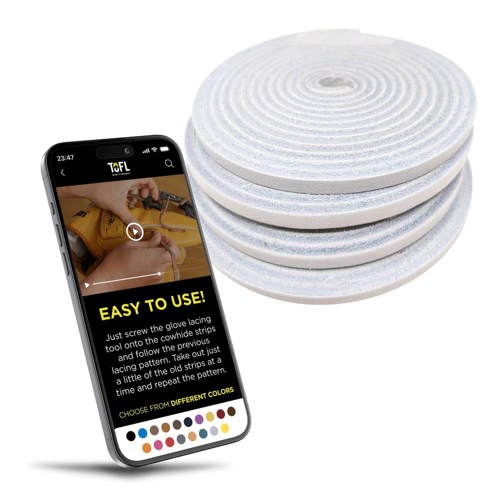 TOFL Baseball Glove Lace Kit | Leather Lacing for Baseball & Softball Glove Repair - 72" Long Strips - 4 White Leather Strips