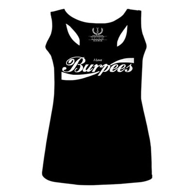 0136. Workout Graphic I Love Burpees Gym Lift Fitness Women's Tank Top Racerback (Black, Small)
