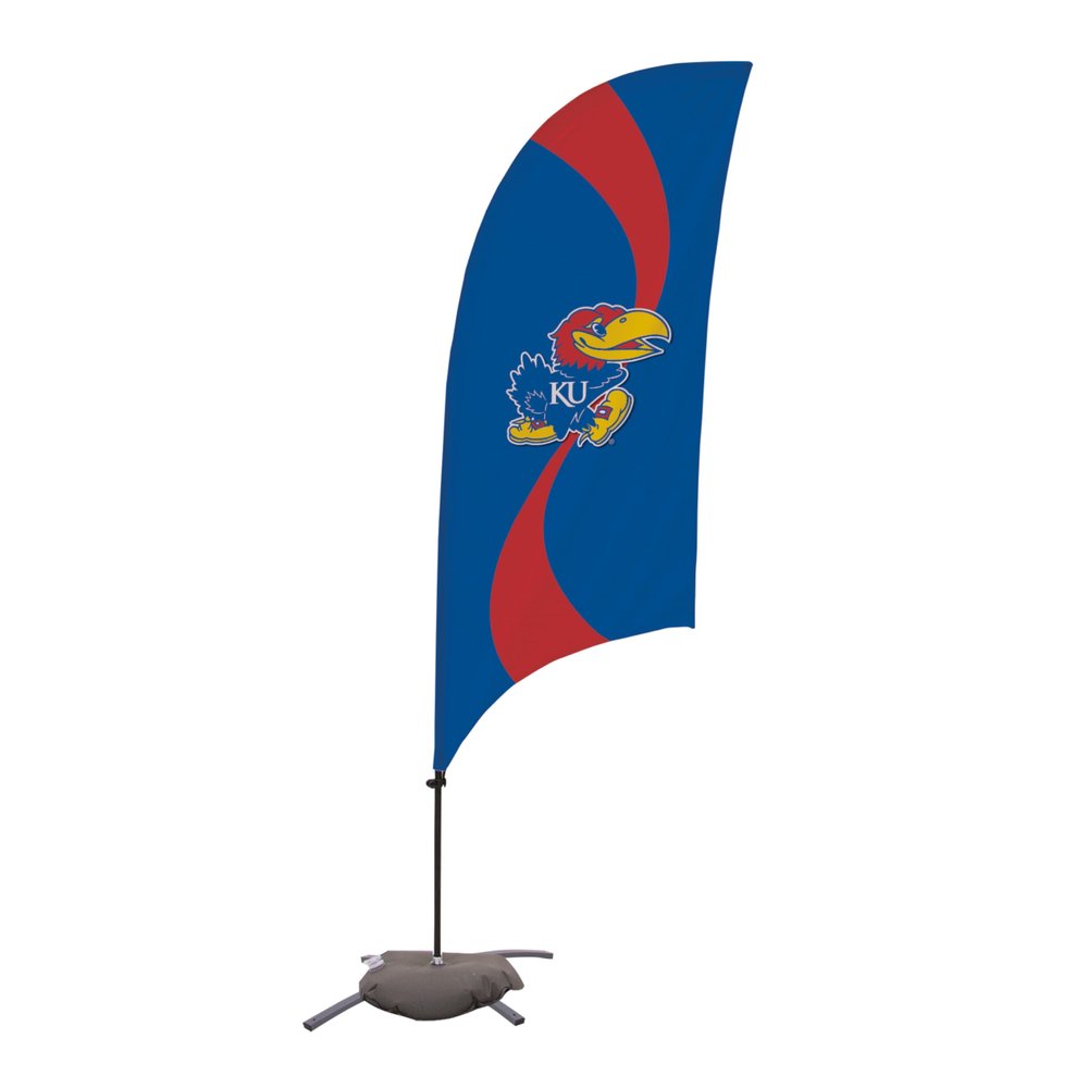 Kansas Jayhawks College Sports Printed Feather Flag - NCAA Licensed - Super Polyester - School Banner (Blue, Red) (7.5' Cross Base)