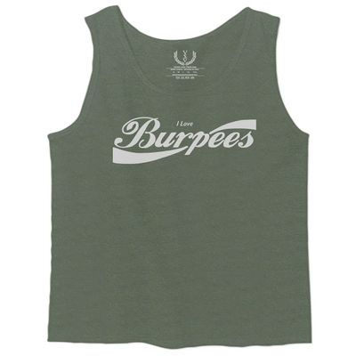 0136. Workout Graphic I Love Burpees Gym Lift Fitness Men's Fitted Tank Top (Olive, Small)
