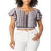 A. Byer Flutter Sleeve Tie Back Cropped Top (Junior's), Floral Mix up Stripe, XL view 1
