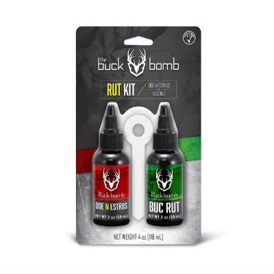 Hunters Specialties Buck Bomb Rut Kit Liquid Scents w/4 Spike Wicks | 2oz Natural Doe 'N Estrus & 2oz Natural BucRut Scent Attractants for Hunting