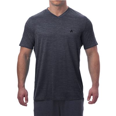 Arctic Cool Mens V-Neck Instant Cooling Moisture Wicking Performance UPF 50+ Short Sleeve Shirt | Lightweight Breathable Tshirt for Running, Workout, Exercise, Fishing, Storm Grey Twist, S