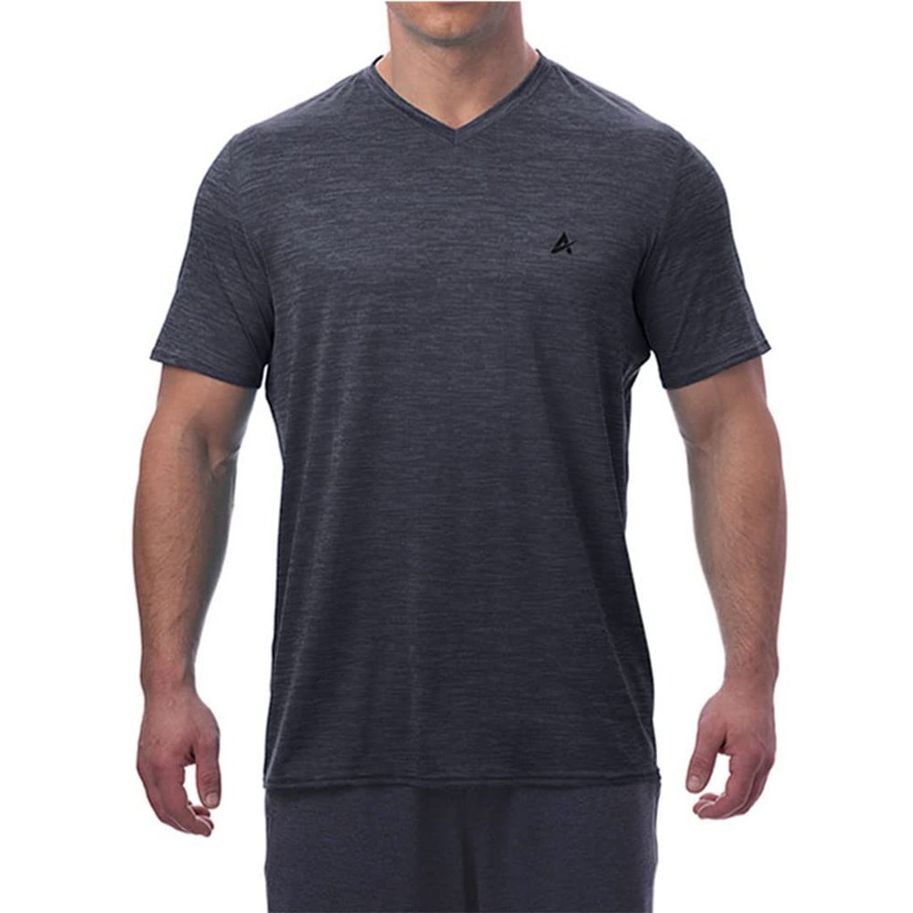 Arctic Cool Mens V-Neck Instant Cooling Moisture Wicking Performance UPF 50+ Short Sleeve Shirt | Lightweight Breathable Tshirt for Running, Workout, Exercise, Fishing, Storm Grey Twist, S