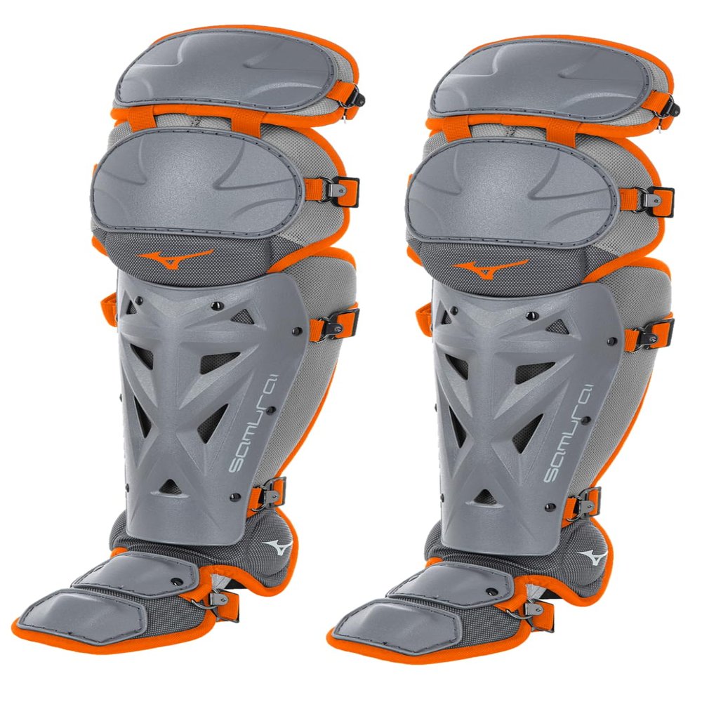 Mizuno Samurai Fastpitch Softball Women's Shin Guards 15" Grey/Orange
