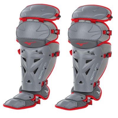 Mizuno Samurai Fastpitch Softball Women's Shin Guards 16" Grey/Red