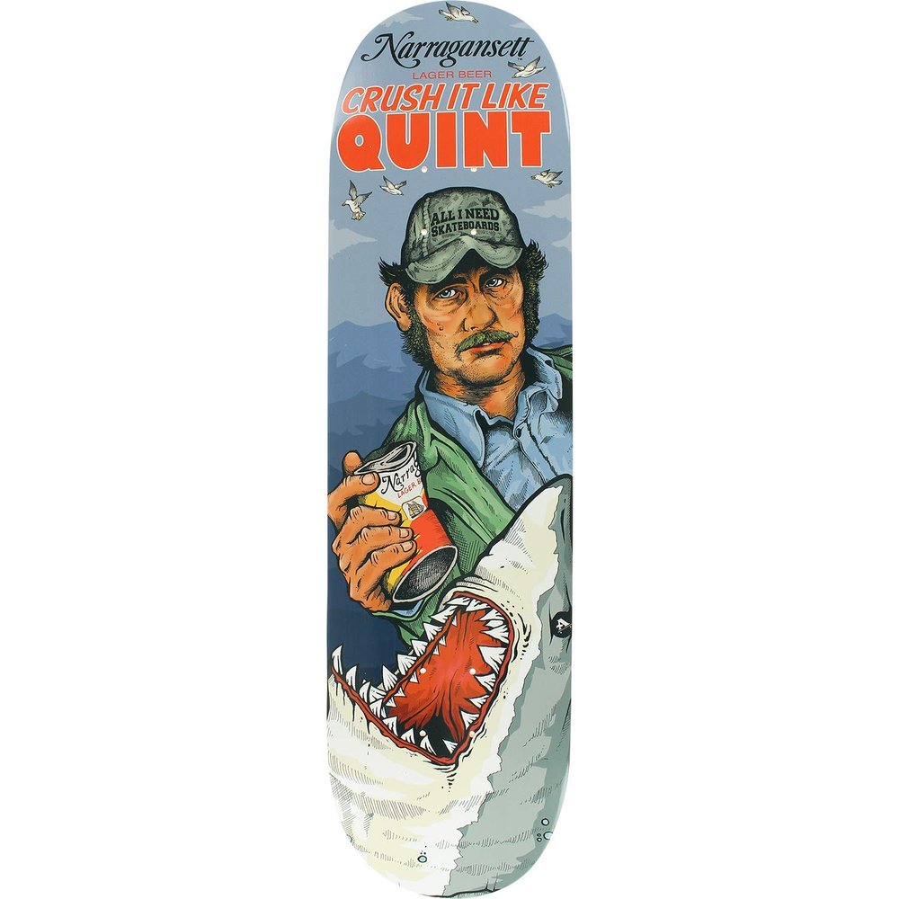 All I Need x Narragansett Beer Crush It Skateboard Deck -8.25 Deck ONLY - (Bundled with Free 1'' Hardware Set)