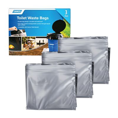 Camco Toilet Waste Bags - Durable Double Bag Design is Leak-Proof - Inner Bag Gels Any Liquid - Great for Camping, Hiking and Hunting and More - 3 Pack (41547)