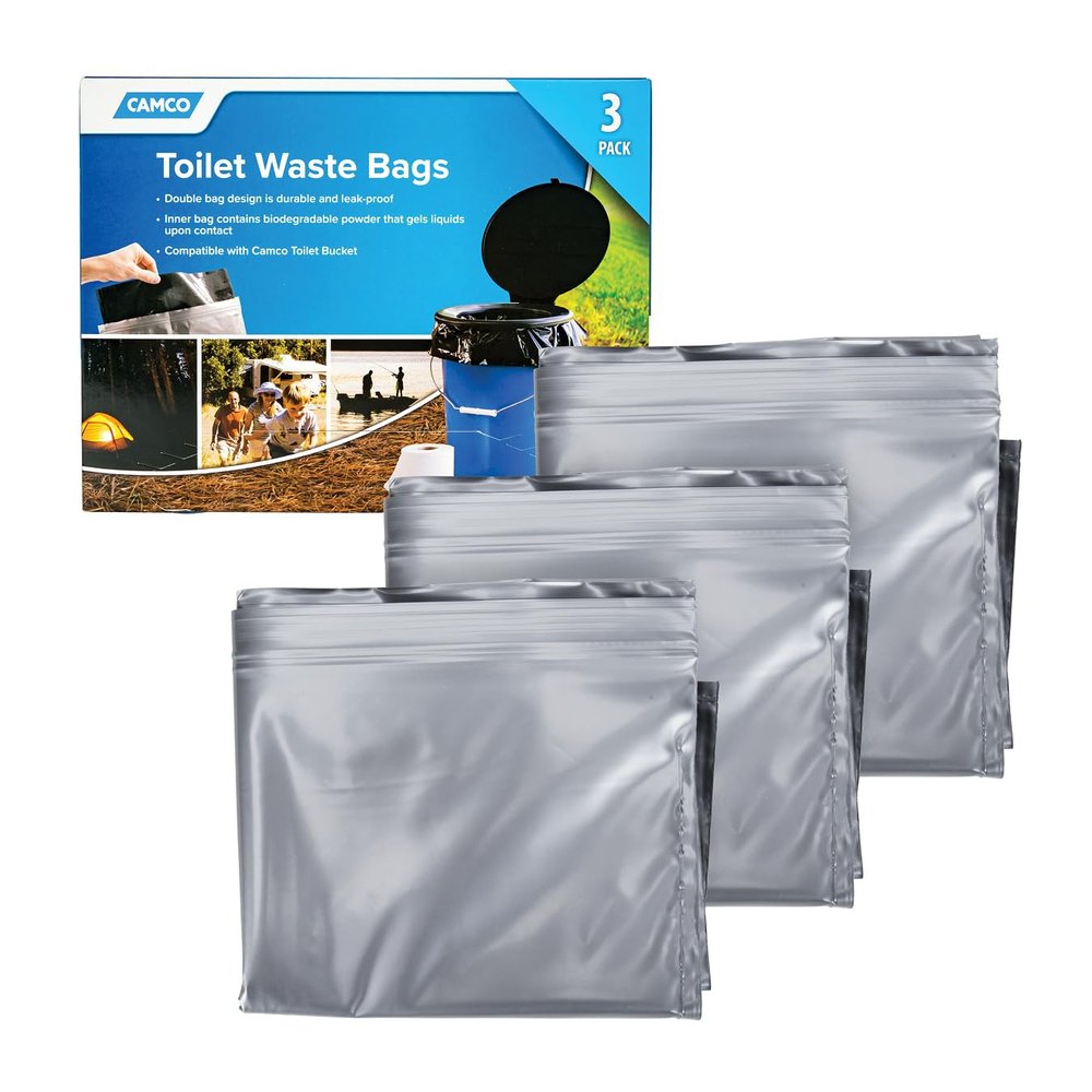 Camco Toilet Waste Bags - Durable Double Bag Design is Leak-Proof - Inner Bag Gels Any Liquid - Great for Camping, Hiking and Hunting and More - 3 Pack (41547)