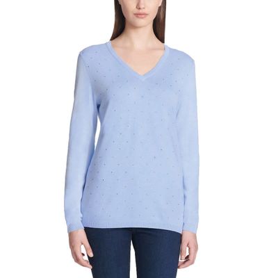 DKNY Jeans Ladies' Rhinestone Embellished Sweater (US, Alpha, X-Small, Regular, Regular, Blue)