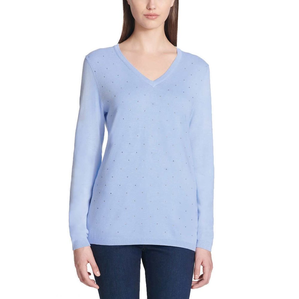 DKNY Jeans Ladies' Rhinestone Embellished Sweater (US, Alpha, X-Small, Regular, Regular, Blue)