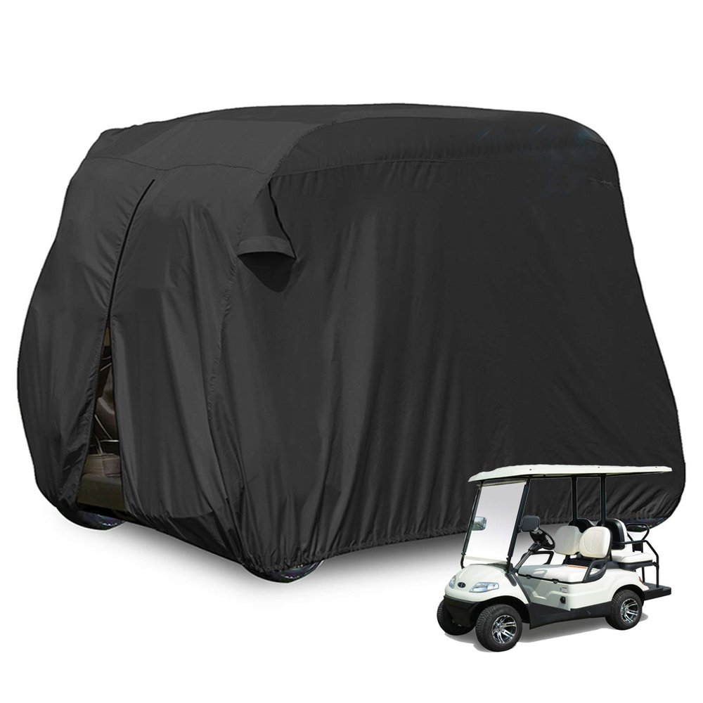 moveland 4 Passenger Golf Cart Cover Outdoor Accessories|Waterproof Dust, Extra PVC Coating Custom Cart Cover Compatible with EZ GO, Club Car, Yamaha(Black)