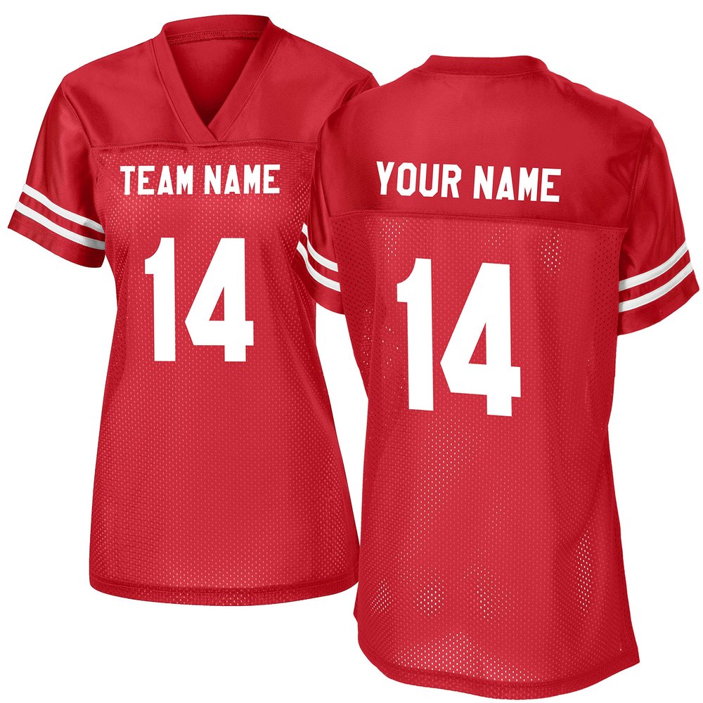 Custom Sports Jersey T-Shirt | Personalized Workout Sport Shirt for Women - Design Your Own Team Name & Number for Football and More Red