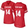 Custom Sports Jersey T-Shirt | Personalized Workout Sport Shirt for Women - Design Your Own Team Name & Number for Football and More Red view 1