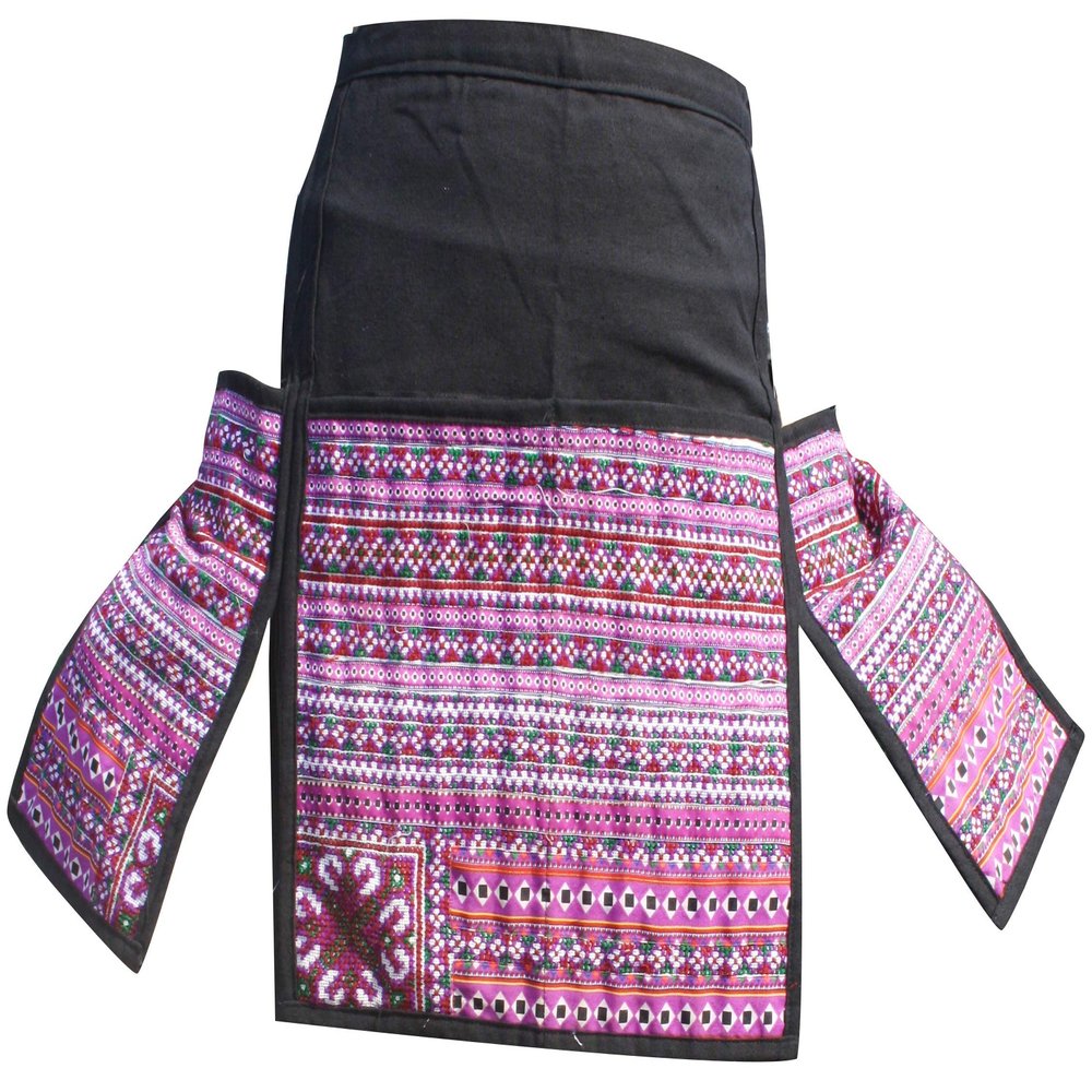 RaanPahMuang Apron or Waitress Waist Money Bag Pouch Hill Tribe Change Belt, Black Perple
