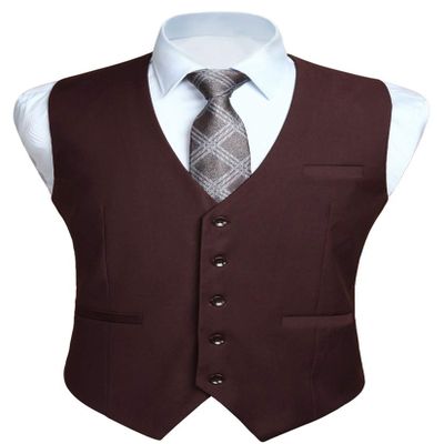HISDERN Men's Suit Vest Business Formal Dress Waistcoat Vest with 3 Pockets for Suit or Tuxedo Brown