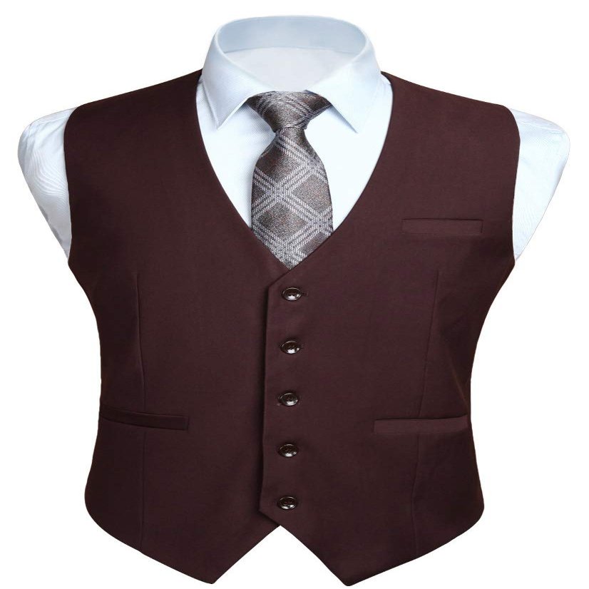 HISDERN Men's Suit Vest Business Formal Dress Waistcoat Vest with 3 Pockets for Suit or Tuxedo Brown