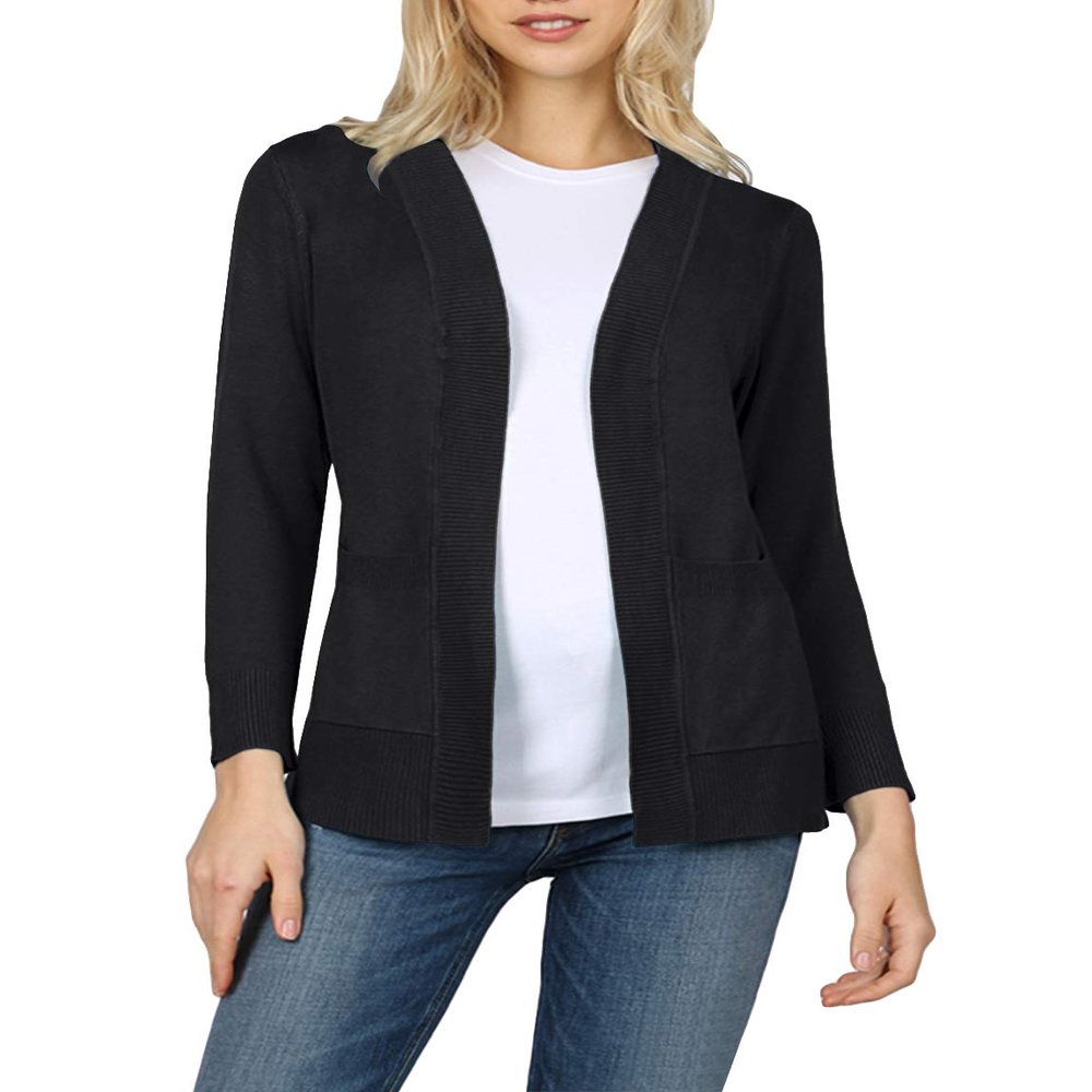 NE PEOPLE Womens Classic Stretchy Ribbed Detailed Side Pockets Open Front Cardigans Sweaters S-3XL