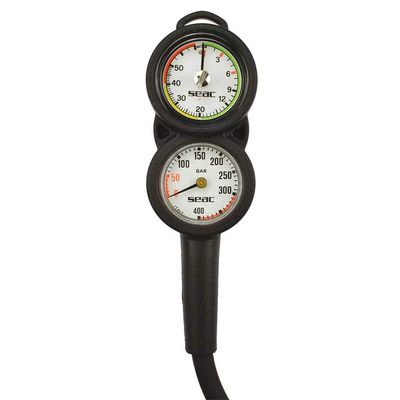 SEAC Console 2, Pressure Gauge and Depth Gauge Underwater, Scale 0-5000 psi and 0-200 ft. Unisex Adult, Black, Standard