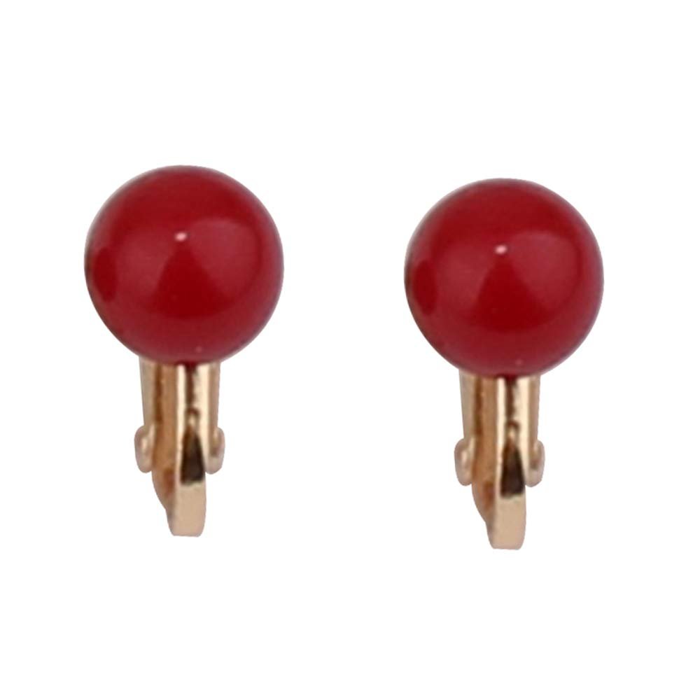 Bridal Wedding Clip Earrings No Pierced Gold Plated Charm Jewelry Pearl earrings (12mm screw gold red)