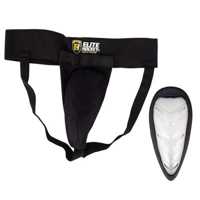 Elite Hockey Pro Deluxe Support with Cup (Black, Junior Small/ Medium)
