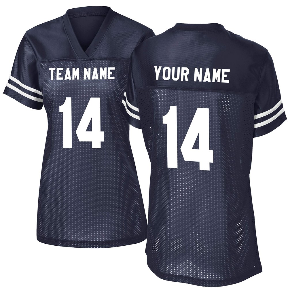 Custom Sports Jersey T-Shirt | Personalized Workout Sport Shirt for Women - Design Your Own Team Name & Number for Football and More Navy