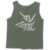 0153. Good Vibe Society Bones Hand Shaka Cool Vintage Graphic Men's Fitted Tank Top (Olive, X-Large) view 3