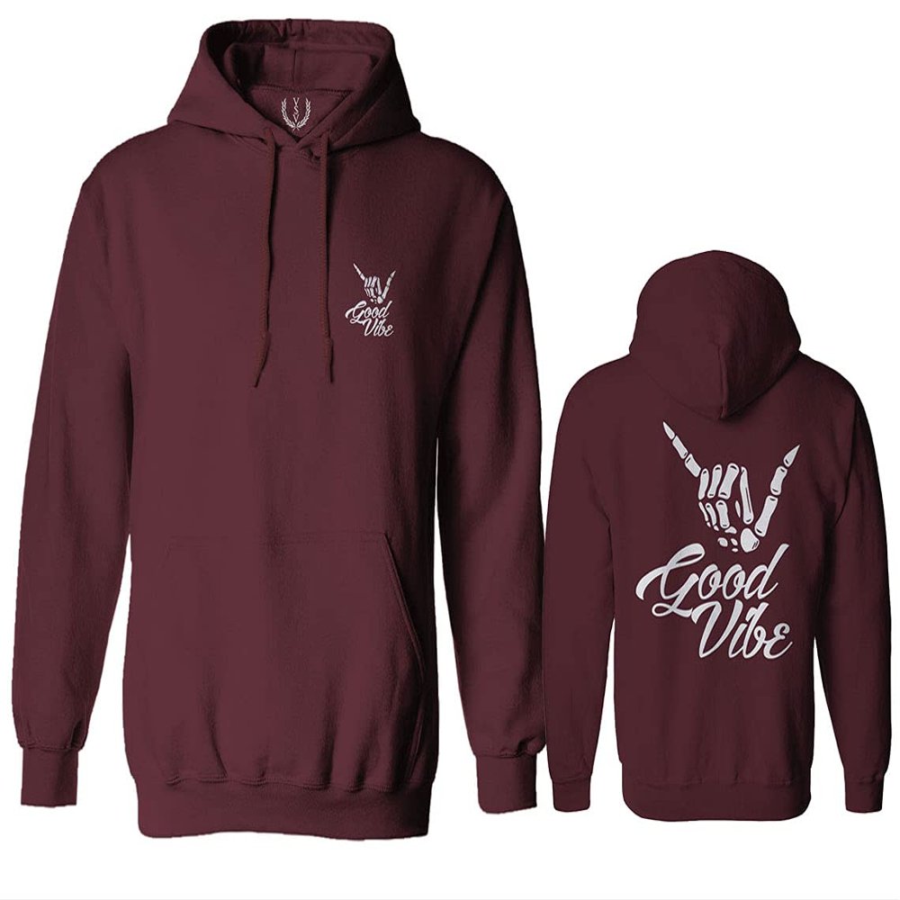 0153. Good Vibe Society Bones Hand Shaka Cool Vintage Graphic Sweatshirt Pullover Hoodie (Maroon, Small)
