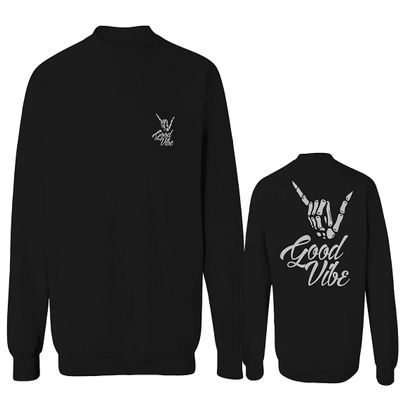 0153. Good Vibe Society Bones Hand Shaka Cool Vintage Graphic Men's Crewneck Sweatshirt (Black X-Large)