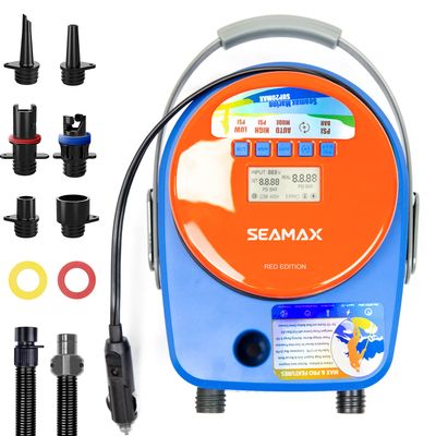 SEAMAX SUP Electric Air Pump for Inflatable Paddle Board & Boat, High Speed Double Stage for Inflation and Deflation, Max 20 PSI and Additional 5 Valve Fittings Included