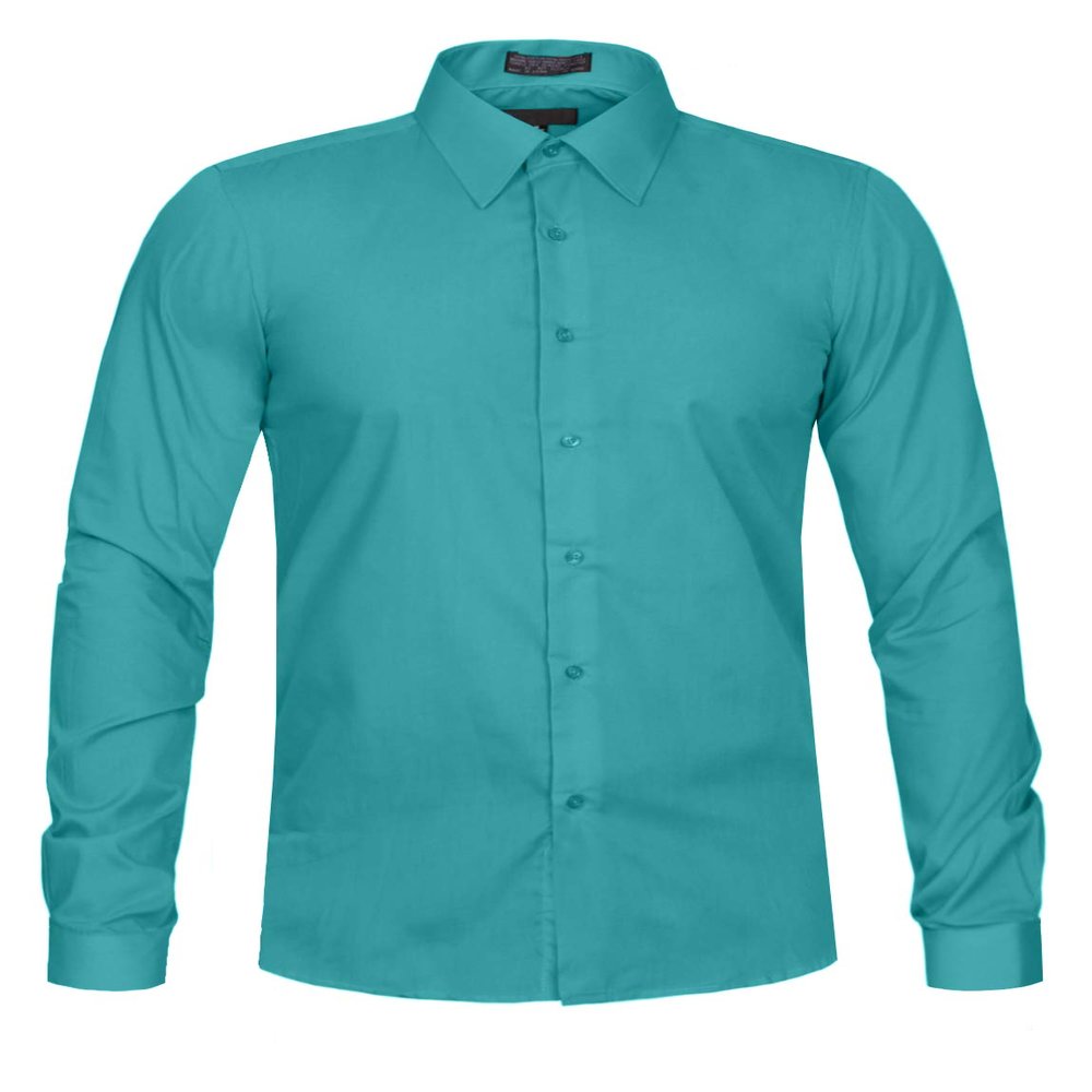 J. LOVNY Men's Premium Fabric Solid Color Slim Fit Dress Shirts S-2XL Turquoise