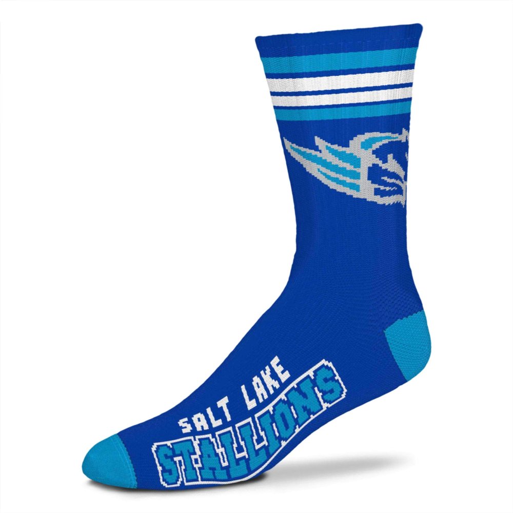 For Bare Feet AAF Football Men's 4 Stripe Deuce Crew Socks (Salt Lake City Stallions, Large (10-13))