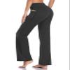 HISKYWIN Side Pockets Yoga Pants 4 Way Stretch Tummy Control Workout Running Pants, Long Bootleg Flare Pants HF201-Charcoal-M view 1