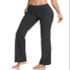 HISKYWIN Side Pockets Yoga Pants 4 Way Stretch Tummy Control Workout Running Pants, Long Bootleg Flare Pants HF201-Charcoal-M view 3