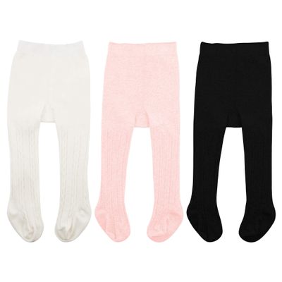 Zando Baby Girl Tights Toddler Leggings Newborn Winter Essentials Soft Cotton Pants for Kids Thermal Stockings Warm Pantyhose for Daily Outfits Baby Tights 6-12 Months 3 Pack White Black Pink