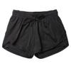JOFOW Womens Sports Shorts Fake 2PC Solid Mesh Patchwork Breathable Quick Dry Loose Comfy Workout Running Sport Mini Pants (L,Black) view 1