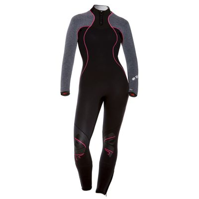 BARE 3/2MM Women's Nixie Ultra Full Wetsuit | Great for Scuba Diving | Comfortable Full Stretch Neoprene | Long Sleeve | Unique Omnired Material Woven into Fabric for Added Warmth | Grey Healther 14
