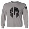 0146. Military Patriotic Molon Labe Spartan Helmet American Flag Men's Long Sleeve t Shirt (Light Gray 2X Large) view 1