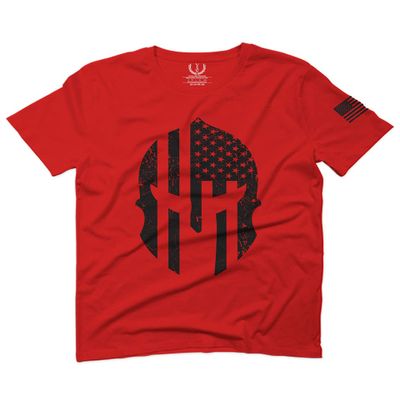 0146. Military Patriotic Molon Labe Spartan Helmet American Flag for Men T Shirt (Red, 2X-Large)