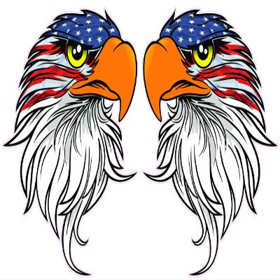 Eagle Head American Flag v4 Decal Pairs Comes in 5 Sizes (10" x 9")